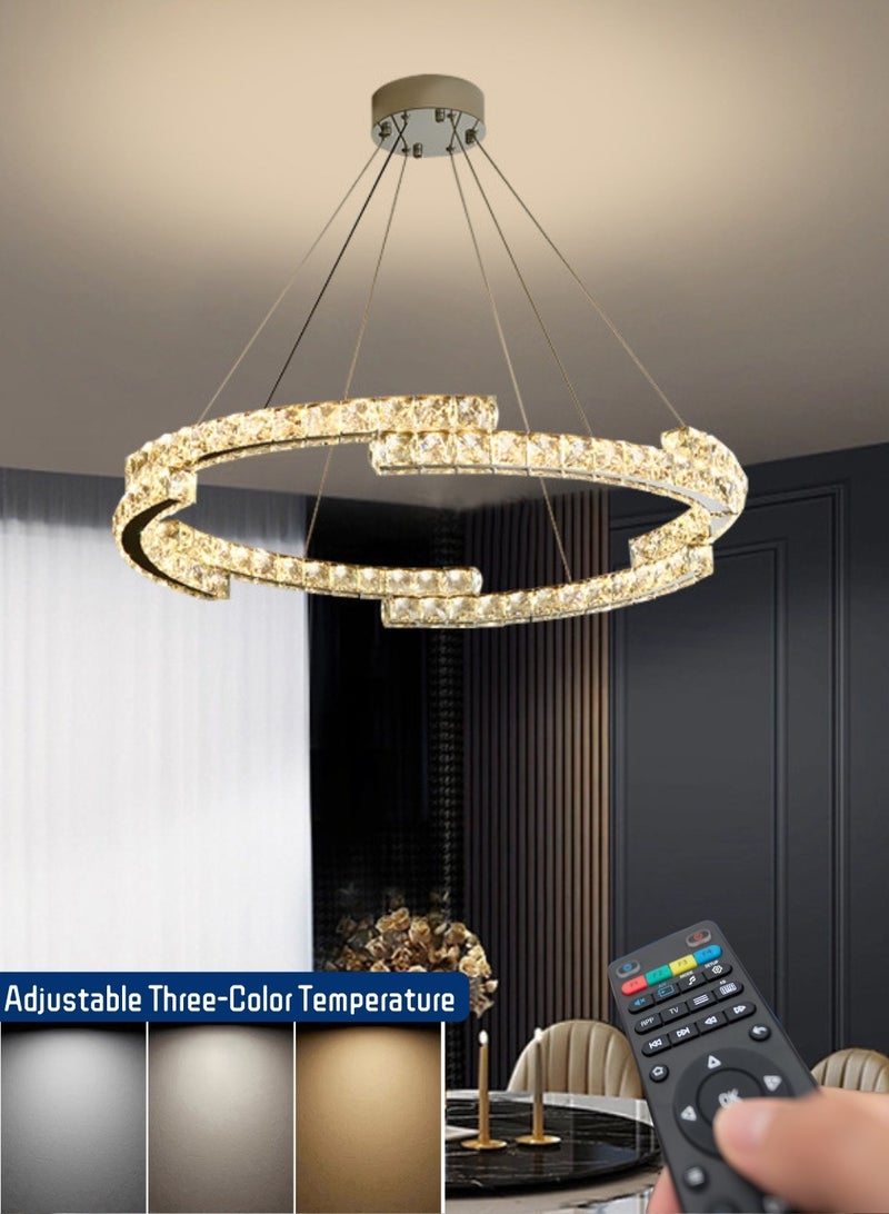 أورالوكسي إضاءة LED مع جهاز تحكم عن بعد بالأشعة تحت الحمراء إضاءة السقف باللون الذهبي ثلاثة ألوان من الإضاءة ثريات سقف كريستالية 68 واط مناسبة لغرفة المعيشة وغرفة النوم وغرفة الطعام - Image 2