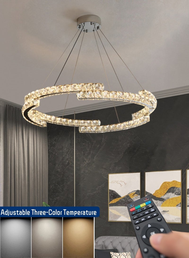 أورالوكسي إضاءة LED مع جهاز تحكم عن بعد بالأشعة تحت الحمراء إضاءة السقف باللون الذهبي ثلاثة ألوان من الإضاءة ثريات سقف كريستالية 68 واط مناسبة لغرفة المعيشة وغرفة النوم وغرفة الطعام - Image 1