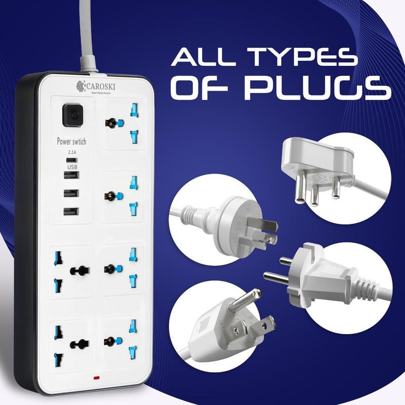 CAROSKI Extension Lead, 3M Universal Electric Extension Cord with 3 Pin Socket, Extension Cord with 6 Gang |3 USB Ports |1 Type-C Port,1 Year Warranty, 3 Meters Extension Power Cables for Home - Image 5