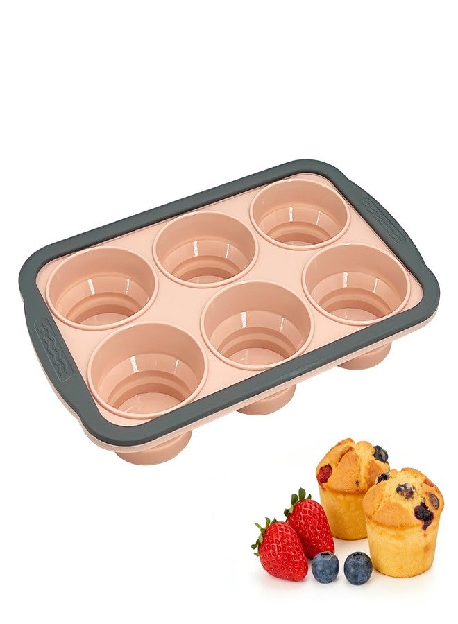 FALESHOS Silicone Muffin Pans for Baking with Metal Frame, 6-Cup Silicone Muffin Pan, Non-BPA Nonstick Coating, Easy Release & Clean, Oven & Dishwasher Safe, Versatile for Baking, Custards & Cupcakes(Pink) - Image 1