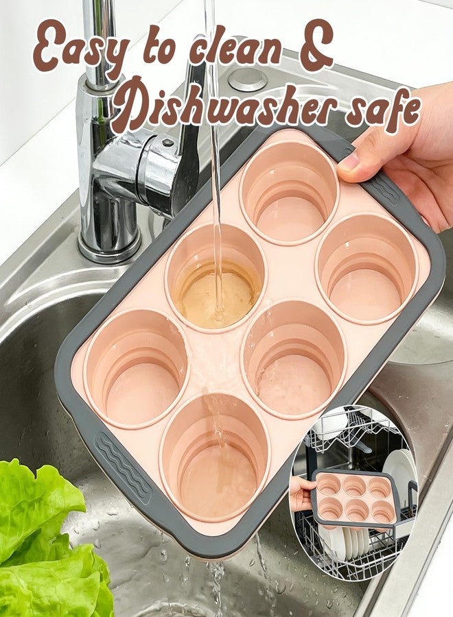 FALESHOS Silicone Muffin Pans for Baking with Metal Frame, 6-Cup Silicone Muffin Pan, Non-BPA Nonstick Coating, Easy Release & Clean, Oven & Dishwasher Safe, Versatile for Baking, Custards & Cupcakes(Pink) - Image 5