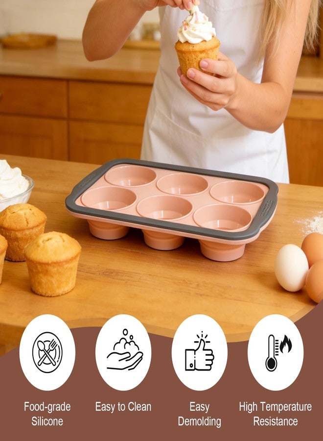 FALESHOS Silicone Muffin Pans for Baking with Metal Frame, 6-Cup Silicone Muffin Pan, Non-BPA Nonstick Coating, Easy Release & Clean, Oven & Dishwasher Safe, Versatile for Baking, Custards & Cupcakes(Pink) - Image 4