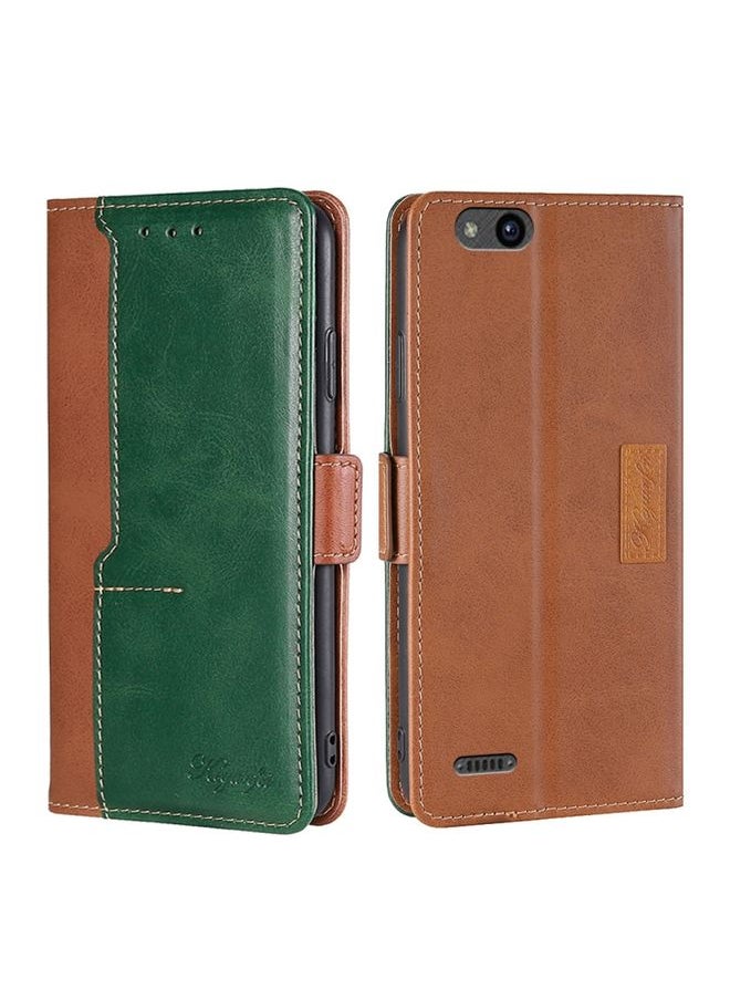 HuHa Case Cover For ZTE Tempo X/Vantage/Z839/N9137 Contrast Color Side Buckle Leather Phone Case(Light Brown + Green) 