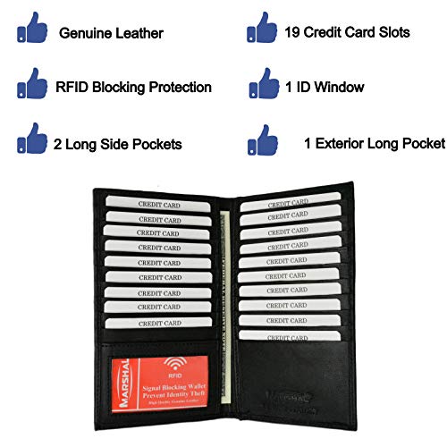 Marshal Bifold Leather RFID Blocking Wallet For Men & Women | Genuine Leather Holder With 19 Slots, 2 Bill Compartments & ID Window For Credit/Debit Cards, Money & More (Black) - Image 3