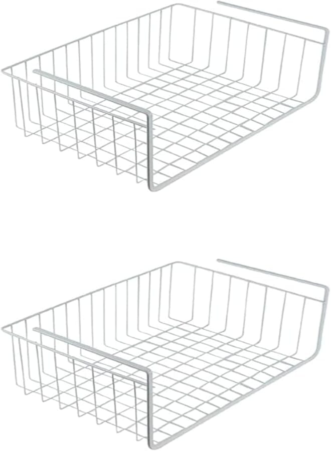 MISBAH Under Shelf Basket Wire Storage Basket for Kitchen Pantry Desk Bookshelf (White) 2 Units [28.5x24x10cm]