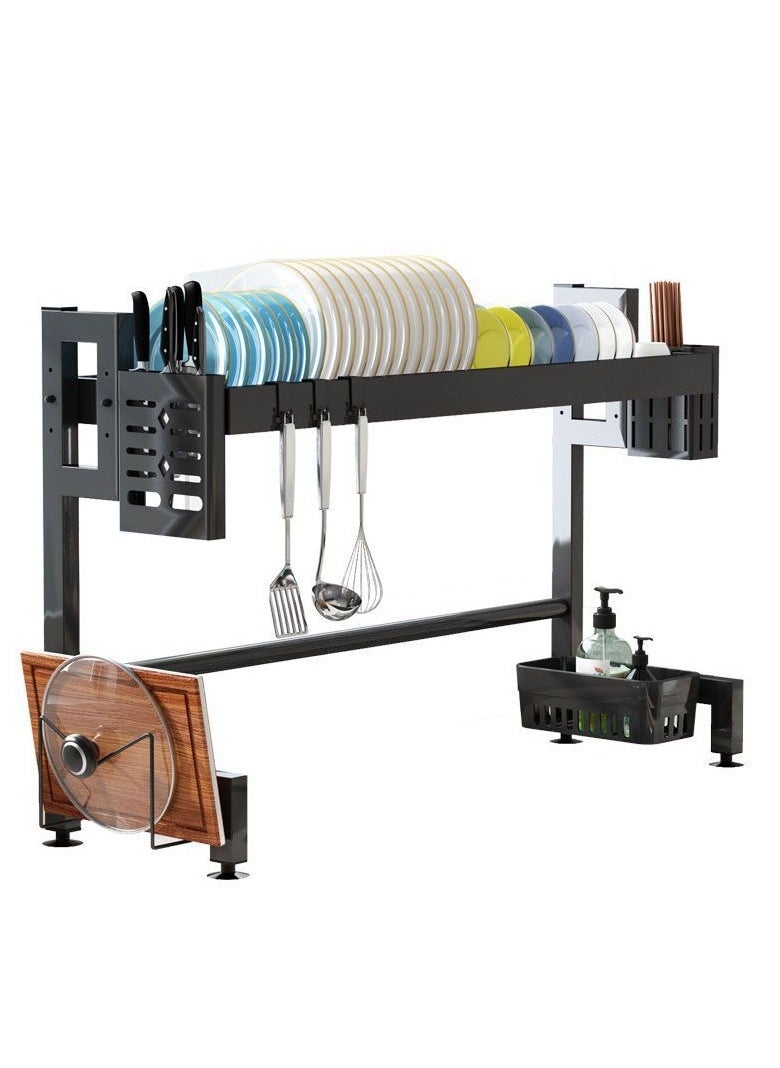 Dish Drying Rack - Large Over The Sink Dish Drainer Drying Rack , Large Capacity Stainless Steel Dish Rack, Multifunctional Kitchen Organizers and Storage Rack, 75cm-Single layer Black