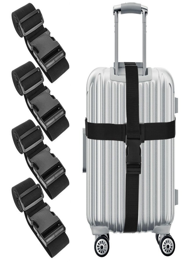 BASRI Luggage Belts for Suitcases 1.5" X6.5ft with Quick Released Buckle Adjustable Unisex 4 Pack (Black) - Image 1