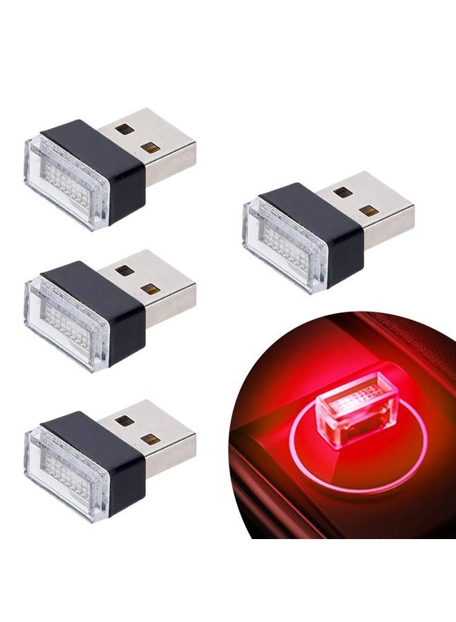 Febrytold 4Pcs Red USB Car Interior Atmosphere Lamps, Universal Mini Led USB Lights for Car Decoration, Lighting - Image 1