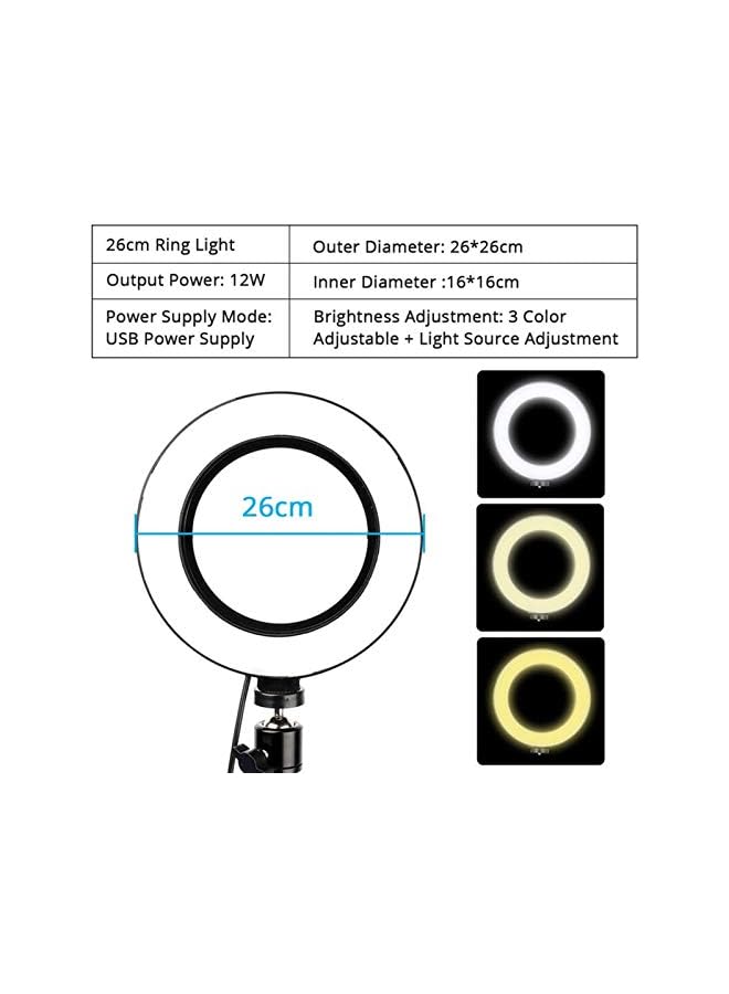 erorex Dimmable 26Cm Ring Light 3200 5500K Warm Cold Lamp With Long Arm Desktop Tablet Phone Holder Video Live Photography Selfie Light Color : Only Ring Light  - Image 3