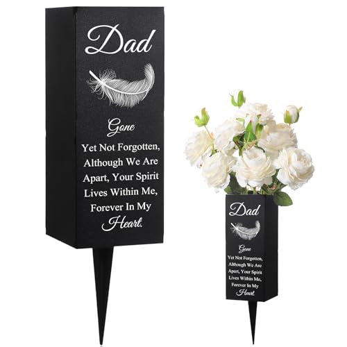 Geosar Dad Cemetery Vases for Grave Metal Cemetery Grave Flower Vase Memorial Flower Holder with Spike Dad Floral Graveyard Decorations for Burial Ground Lawn Yard Funeral