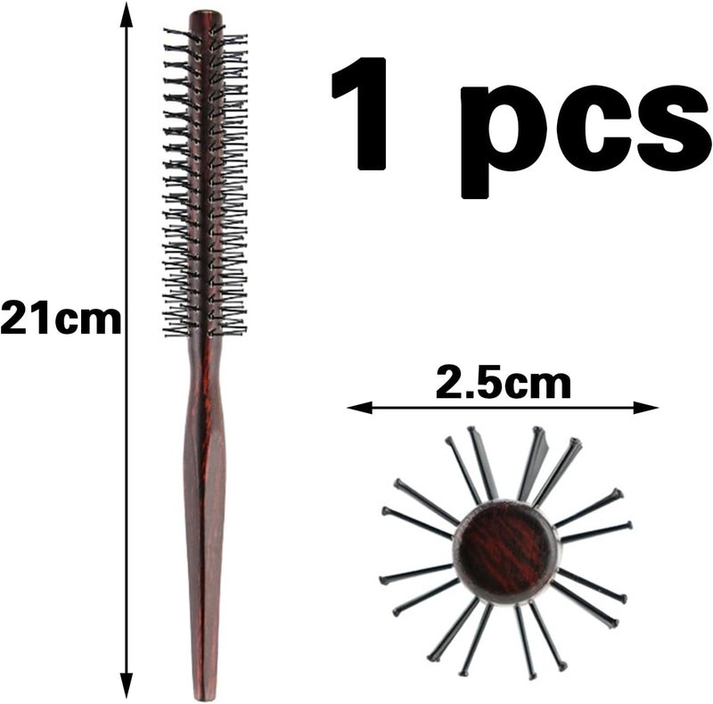 LABUYI 1 Round Brushes, Men's Round Comb, Round Brushes for Men Women, Wooden Round Hair Brushes, Beard Brush, Anti-Breakage Hair Brush, for Bangs, Fine Hair, Curls, 21 cm - Image 2