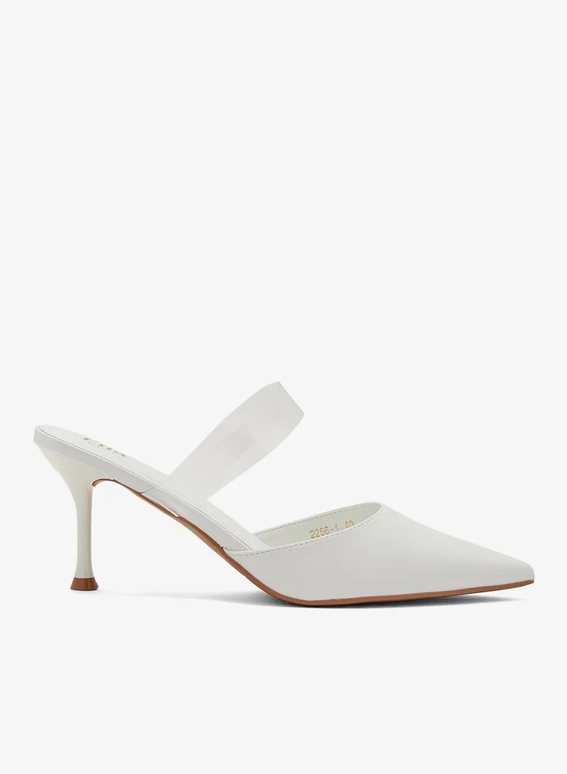 ايلا حذاء بكعب مدبب بحزام شفاف