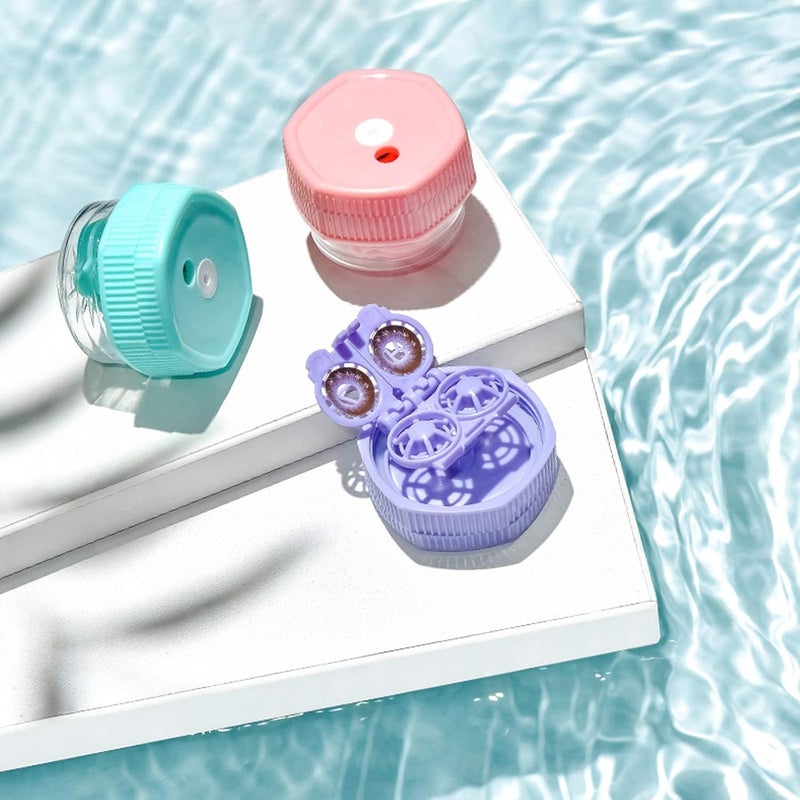 Luckam Contact Lens Case, 2 Pack Cartoon Portable Fashion Glasses Travel Storage Box, Manually Contact Lens Washer Container and Tool Tweezers Kit(Pink & Green) - Image 3