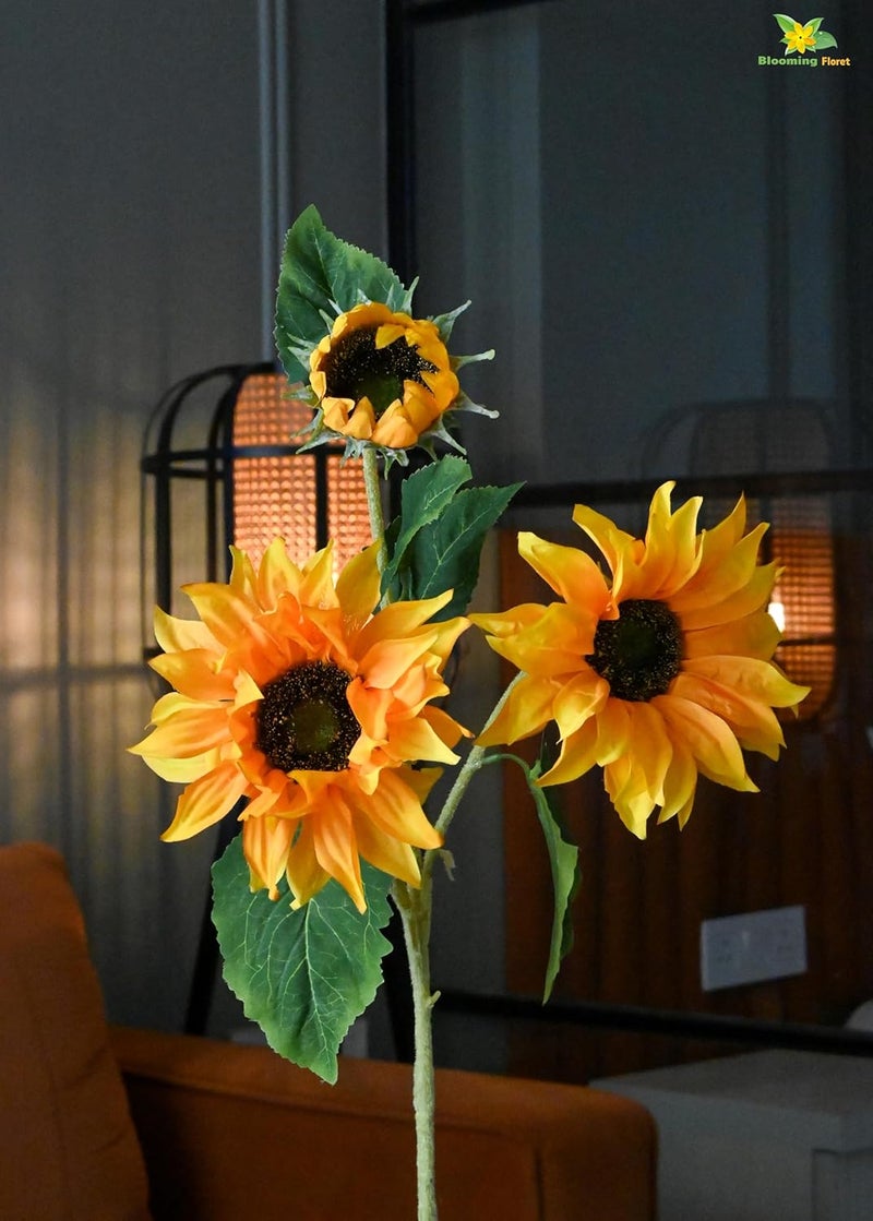 Blooming Floret Artificial Sunflower Stick 80 cm Big for Home DecorOffice DecorGifting 3 Flower Heads Ornamental Flowers Yellow Color Natural Looking DustProof - Image 5