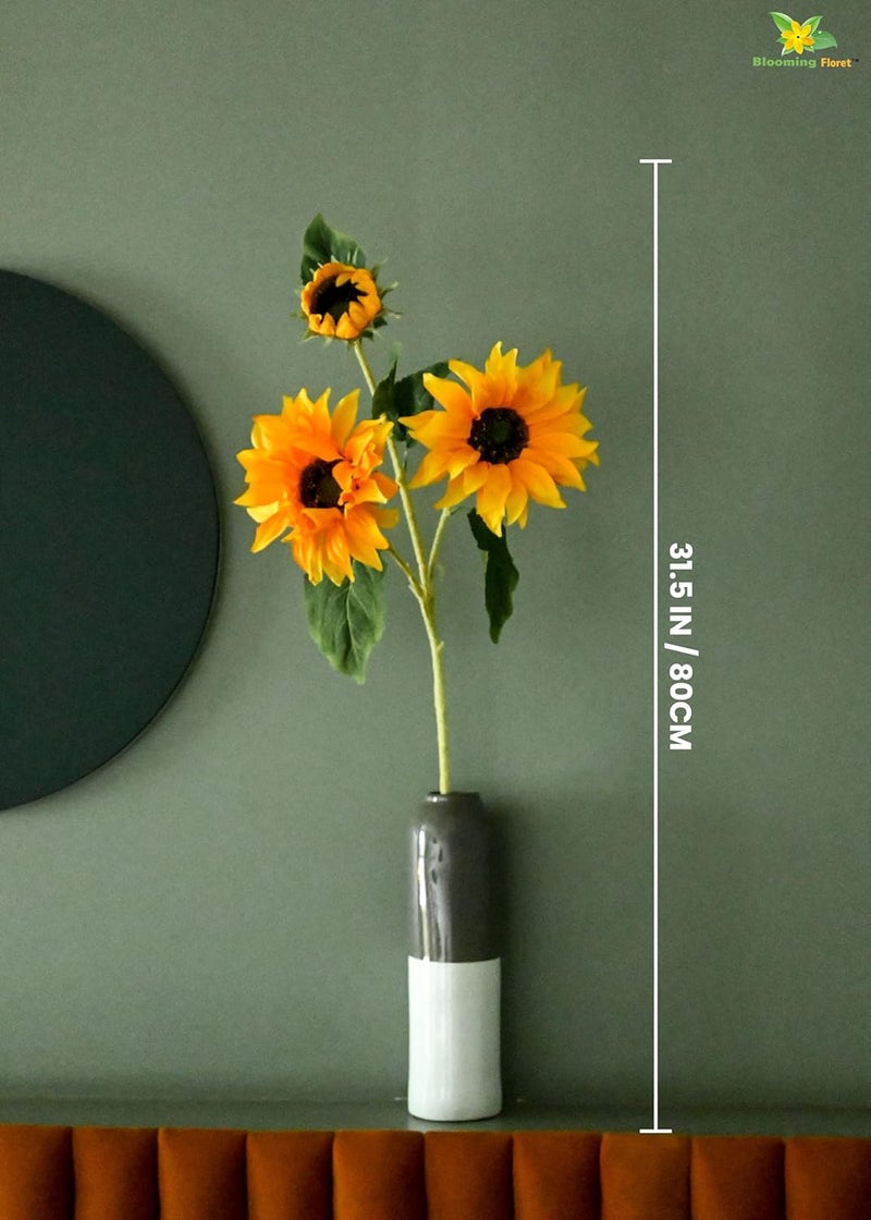 Blooming Floret Artificial Sunflower Stick 80 cm Big for Home DecorOffice DecorGifting 3 Flower Heads Ornamental Flowers Yellow Color Natural Looking DustProof - Image 3