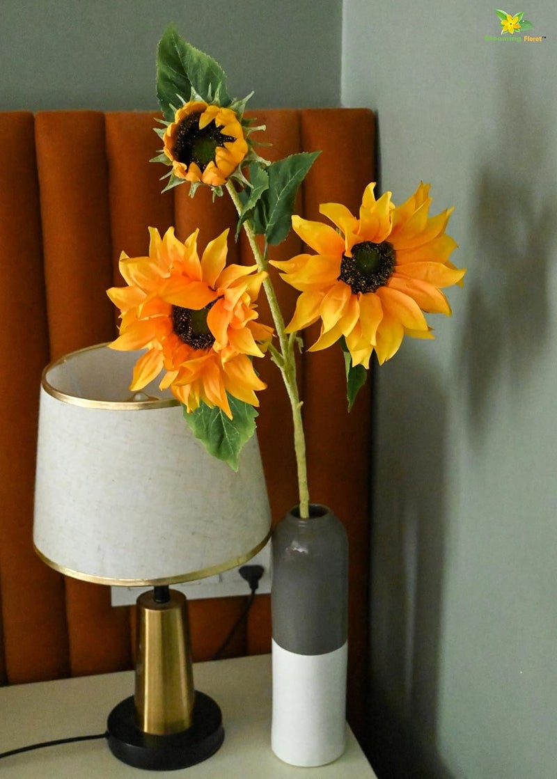 Blooming Floret Artificial Sunflower Stick 80 cm Big for Home DecorOffice DecorGifting 3 Flower Heads Ornamental Flowers Yellow Color Natural Looking DustProof - Image 4