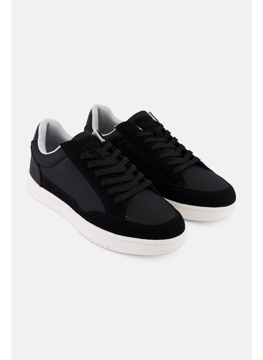 Algspar Men Brand Logo Lace Up Shoes, Black  - Image 1