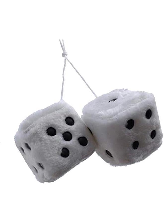 1 Pair Plush Dice Car Pendants, Auto Rearview Mirror Charms Couple Fuzzy Plush Dice with Dots for Car Interior Hanging Ornament Decoration - Image 1