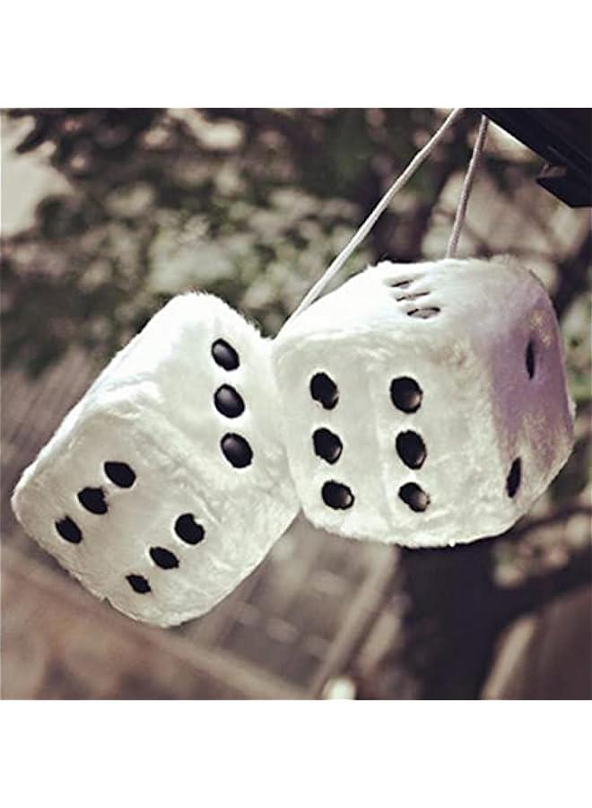 1 Pair Plush Dice Car Pendants, Auto Rearview Mirror Charms Couple Fuzzy Plush Dice with Dots for Car Interior Hanging Ornament Decoration - Image 2