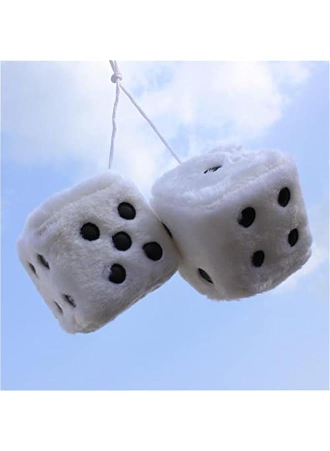 1 Pair Plush Dice Car Pendants, Auto Rearview Mirror Charms Couple Fuzzy Plush Dice with Dots for Car Interior Hanging Ornament Decoration - Image 3