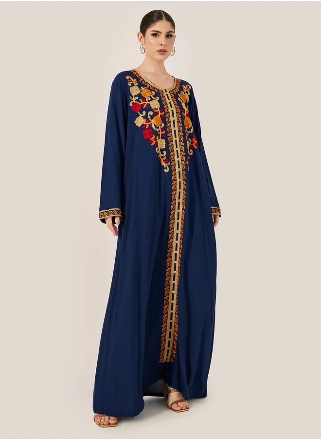 ستايلي Embroidered Round Neck A-Line Jalabyia
