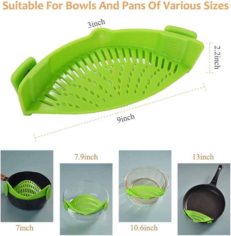 YEVIOR Clip on Strainer for Pots Pan Pasta, Silicone Food Strainer Hands-Free Pan Strainer, Clip-on Kitchen Food Strainer for Spaghetti, Pasta, Ground Beef Fits All Bowls and Pots (Green) - Image 5