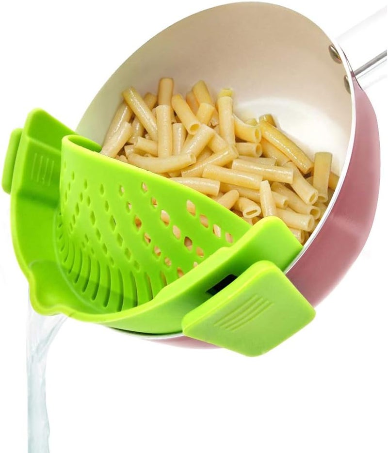 YEVIOR Clip on Strainer for Pots Pan Pasta, Silicone Food Strainer Hands-Free Pan Strainer, Clip-on Kitchen Food Strainer for Spaghetti, Pasta, Ground Beef Fits All Bowls and Pots (Green) - Image 1