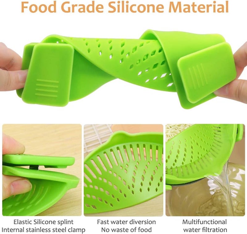YEVIOR Clip on Strainer for Pots Pan Pasta, Silicone Food Strainer Hands-Free Pan Strainer, Clip-on Kitchen Food Strainer for Spaghetti, Pasta, Ground Beef Fits All Bowls and Pots (Green) - Image 3