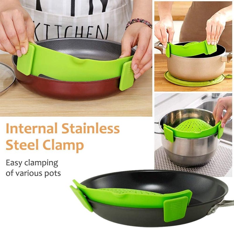 YEVIOR Clip on Strainer for Pots Pan Pasta, Silicone Food Strainer Hands-Free Pan Strainer, Clip-on Kitchen Food Strainer for Spaghetti, Pasta, Ground Beef Fits All Bowls and Pots (Green) - Image 4