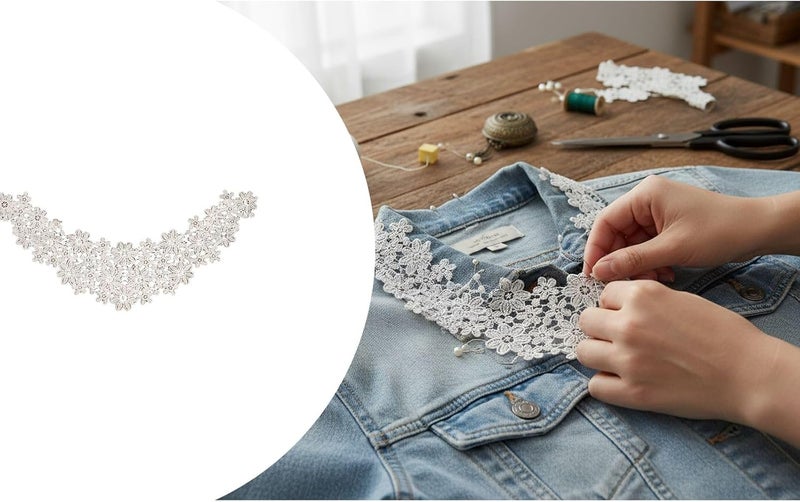 طوق دانتيل مع زخرفة دانتيل، زينة بوليستر لمشاريع تزيين الملابس DIY وتصميم الأزياء - Image 5