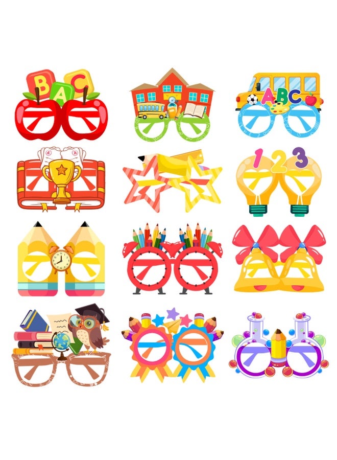 FRUITFUL PARTY 12pcs Back to School Paper Eyeglasses Party Decoration Masks Cosplay Decoration Supplies Back to School Paper Glasses, First Day of School Eyeglasses Photo Props for Welcome Back to School Decorations - Image 1