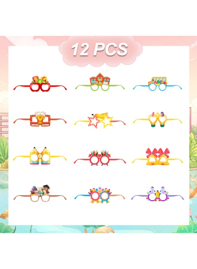 FRUITFUL PARTY 12pcs Back to School Paper Eyeglasses Party Decoration Masks Cosplay Decoration Supplies Back to School Paper Glasses, First Day of School Eyeglasses Photo Props for Welcome Back to School Decorations - Image 3