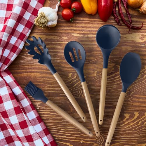 BESTZMWK Cooking Utensils Set- 35 PCs Kitchen Utensils with Grater,Tongs, Spoon Spatula &Turner Made of Heat Resistant Food Grade Silicone and Wooden Handles Kitchen Gadgets Tools Set for Cookware - Image 4