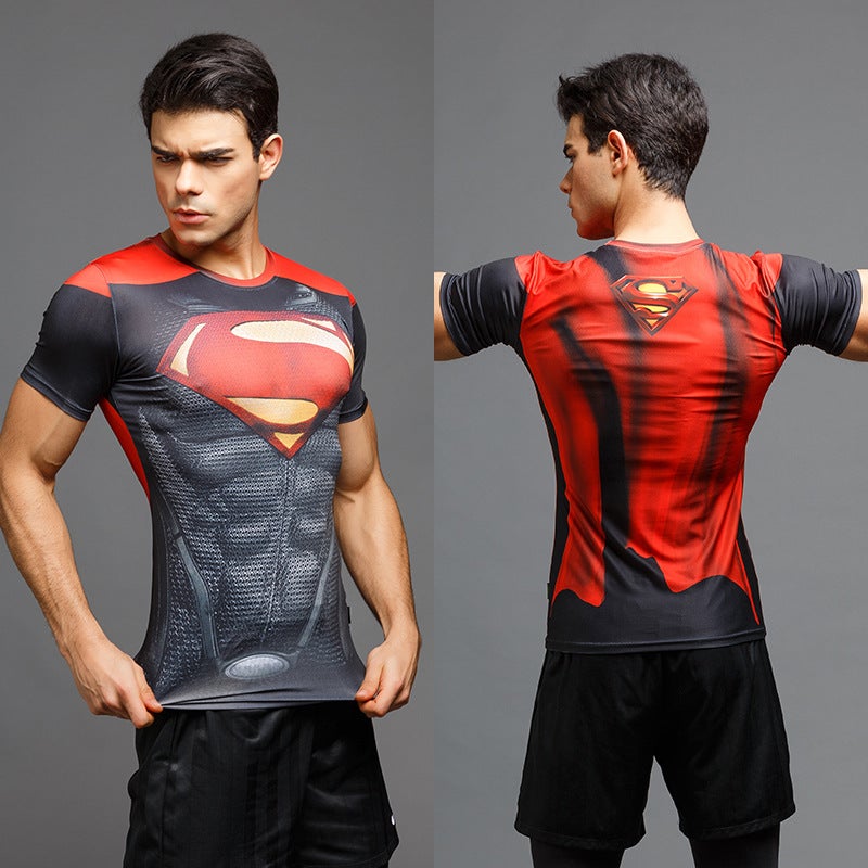 Generic Marvel cross-border personalized sports T-shirt high elastic lightweight fitness base short sleeve tights Superman Spider-Man MTS-11