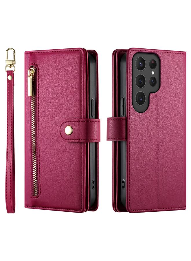 S-TOP Case For Samsung Galaxy S23 Ultra 5G Nine Card-slot Zipper Wallet Bag Leather Phone Case - Image 2