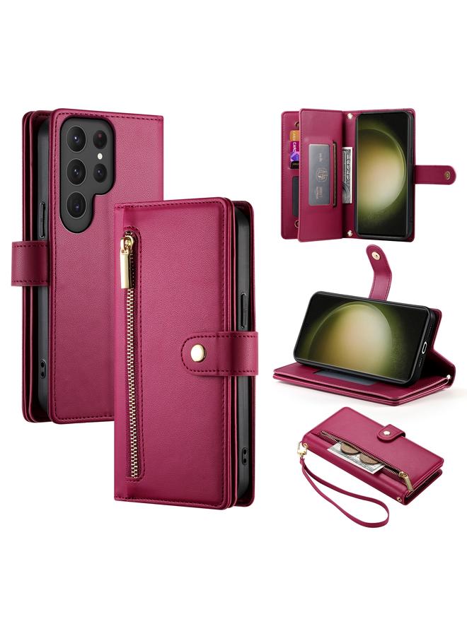 S-TOP Case For Samsung Galaxy S23 Ultra 5G Nine Card-slot Zipper Wallet Bag Leather Phone Case - Image 1