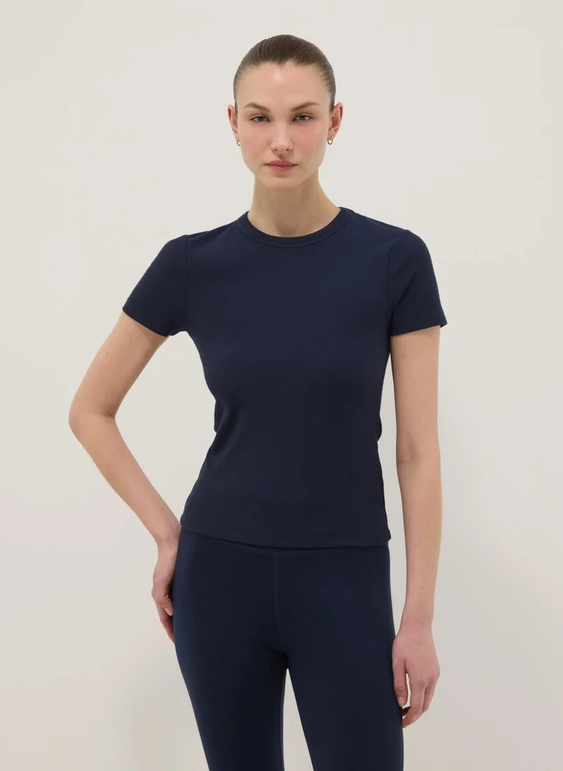 OVS Blue Fitted Short-Sleeve Stretch-Cotton T-Shirt