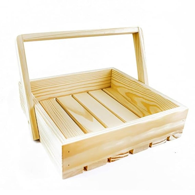 Timberz Wooden Gifting Basket With Handle Wooden Basket for Gift Hamper Fancy Handmade Wood Packing Basket Hamper Basket for Weddings Birthdays Special Occasions Square Basket 10x10 In