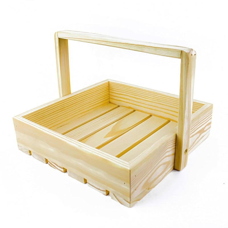 Timberz Wooden Gifting Basket With Handle Wooden Basket for Gift Hamper Fancy Handmade Wood Packing Basket Hamper Basket for Weddings Birthdays Special Occasions Square Basket 10x10 In