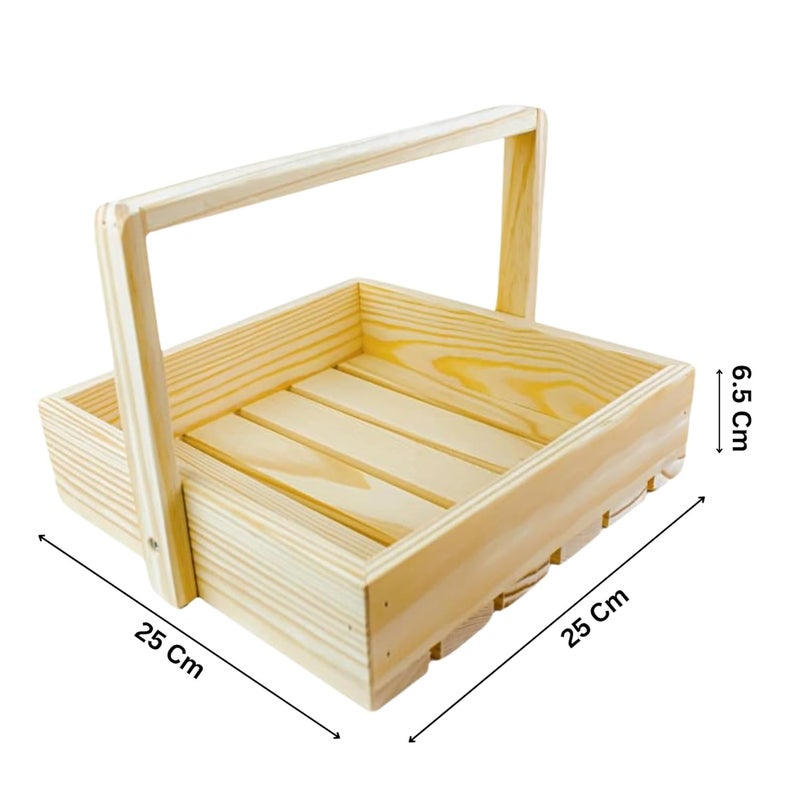 Timberz Wooden Gifting Basket With Handle Wooden Basket for Gift Hamper Fancy Handmade Wood Packing Basket Hamper Basket for Weddings Birthdays Special Occasions Square Basket 10x10 In