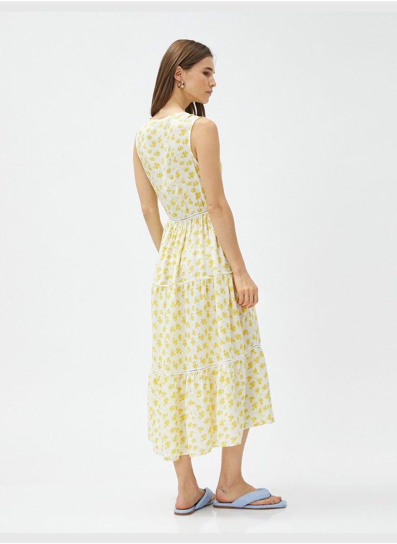 KOTON Buttoned Sleeveless V Neck Floral Dress  - Image 4