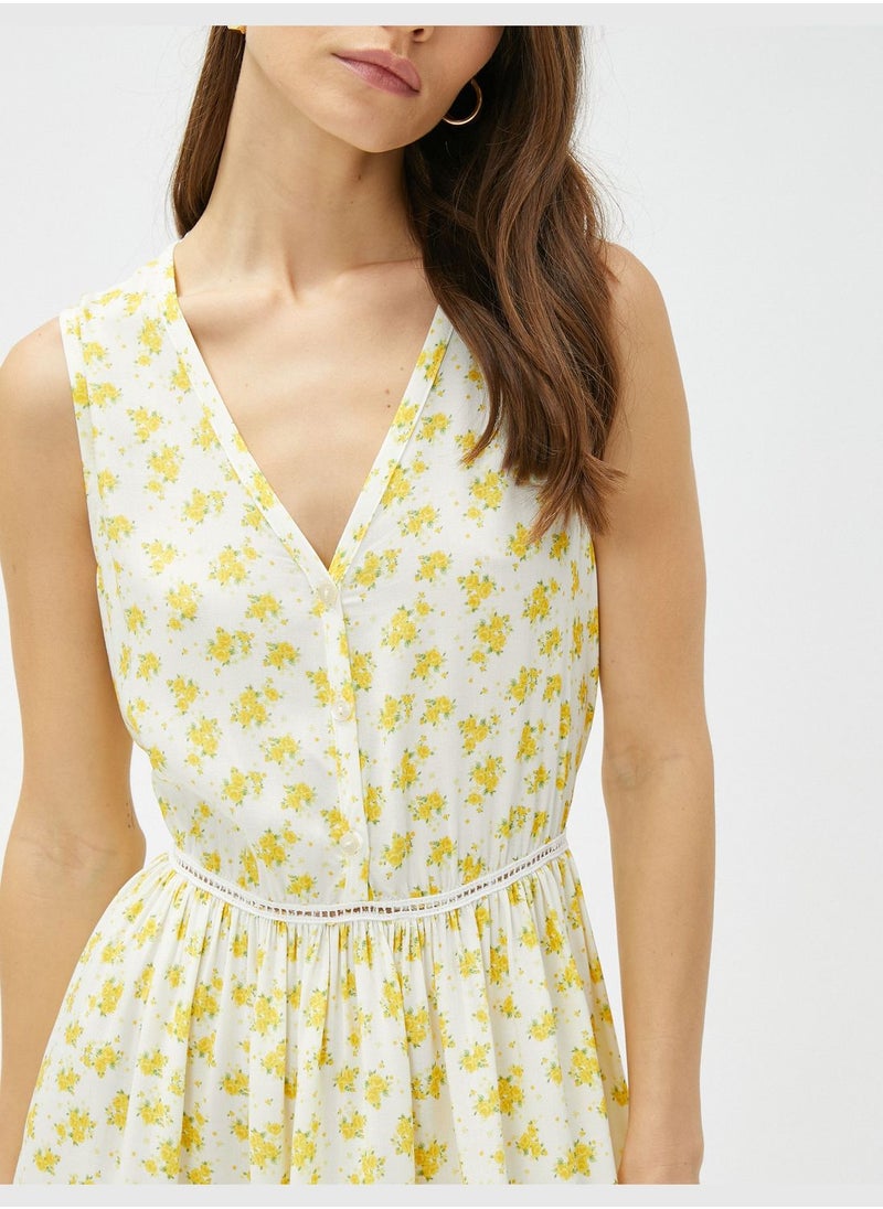 KOTON Buttoned Sleeveless V Neck Floral Dress  - Image 5
