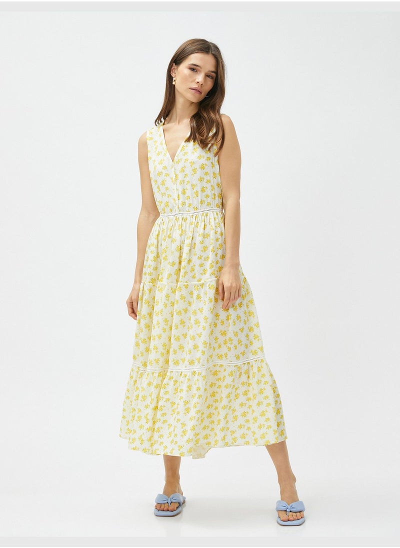 KOTON Buttoned Sleeveless V Neck Floral Dress  - Image 2