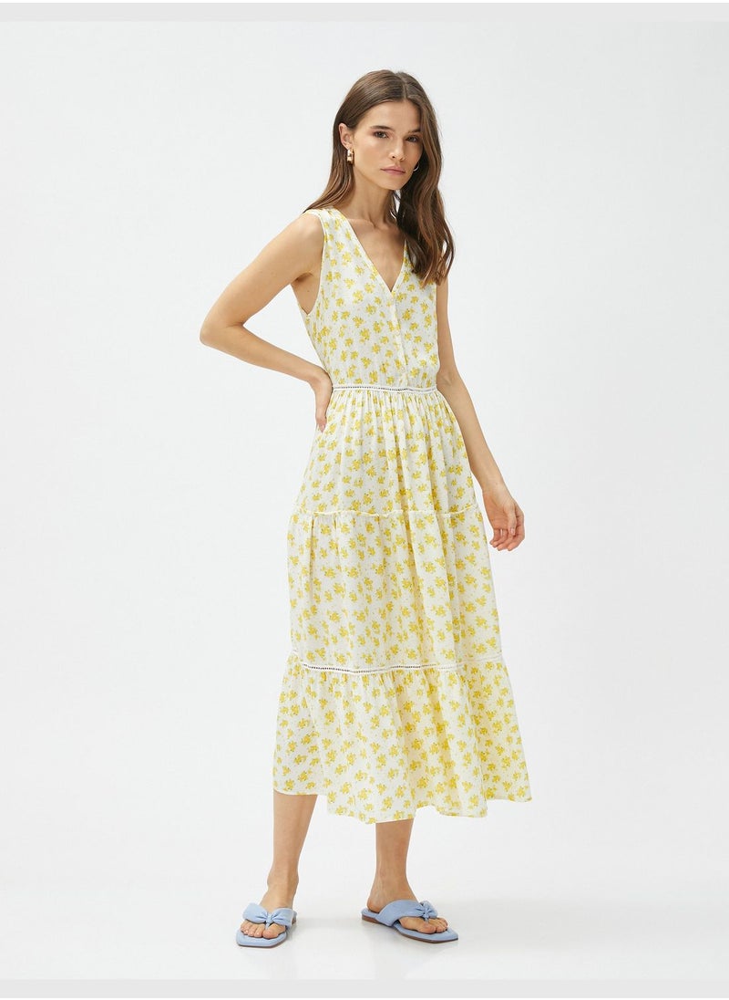 KOTON Buttoned Sleeveless V Neck Floral Dress  - Image 1