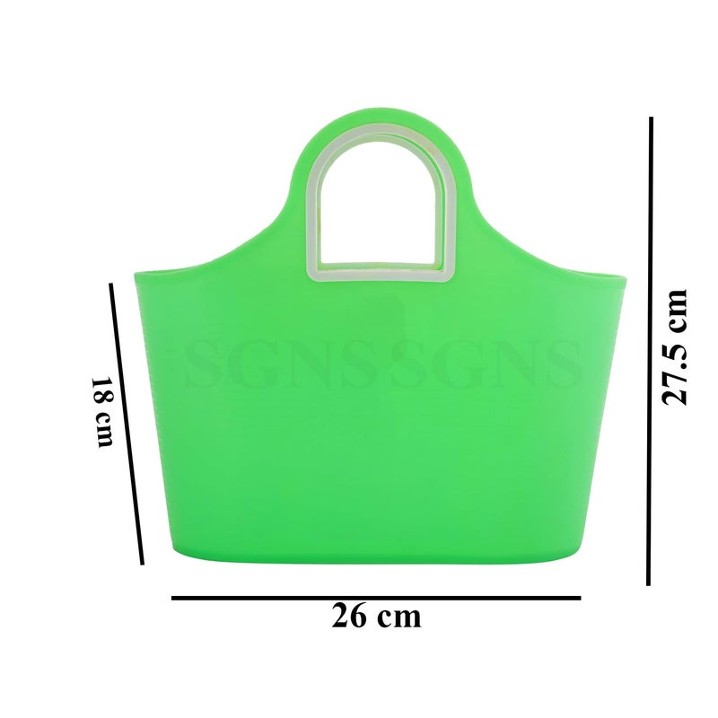 SGNS Sturdy Multipurpose Use Basket - Top Handle Plastic Basket for Shopping, Storage – Plastic Lunch Bag for Kids (Green) - Image 5