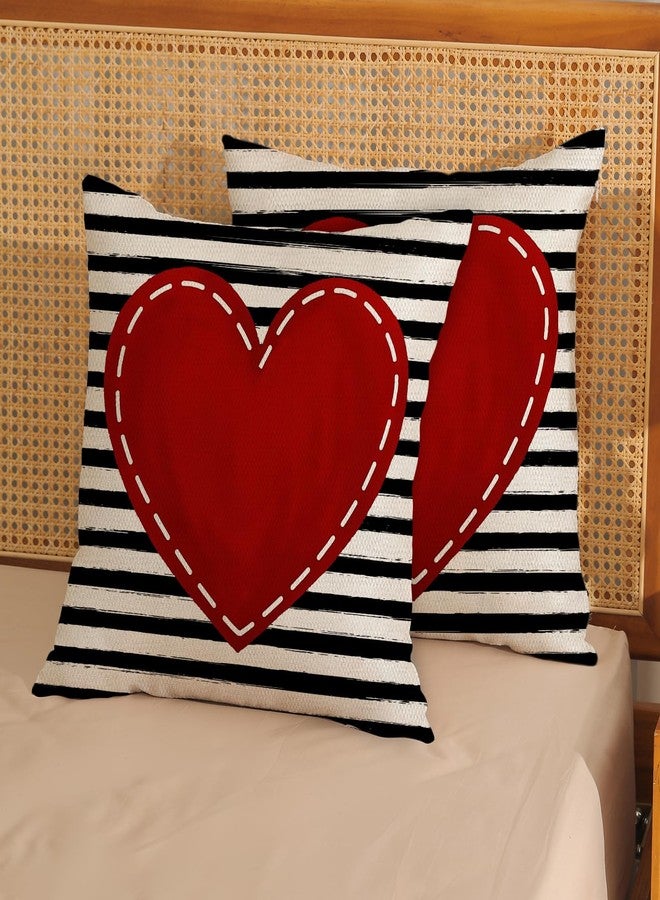 GOLIANDA Valentines Day Pillow Covers 18x18 Inch Set of 2, Valentines Decor Linen Pillowcase Stripes Red Love Heart Valentines Throw Pillows Anniversary Decorative Outdoor Cushion Covers for Sofa Couch - Image 2