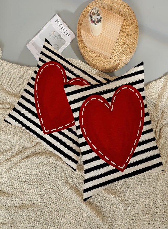 GOLIANDA Valentines Day Pillow Covers 18x18 Inch Set of 2, Valentines Decor Linen Pillowcase Stripes Red Love Heart Valentines Throw Pillows Anniversary Decorative Outdoor Cushion Covers for Sofa Couch - Image 5