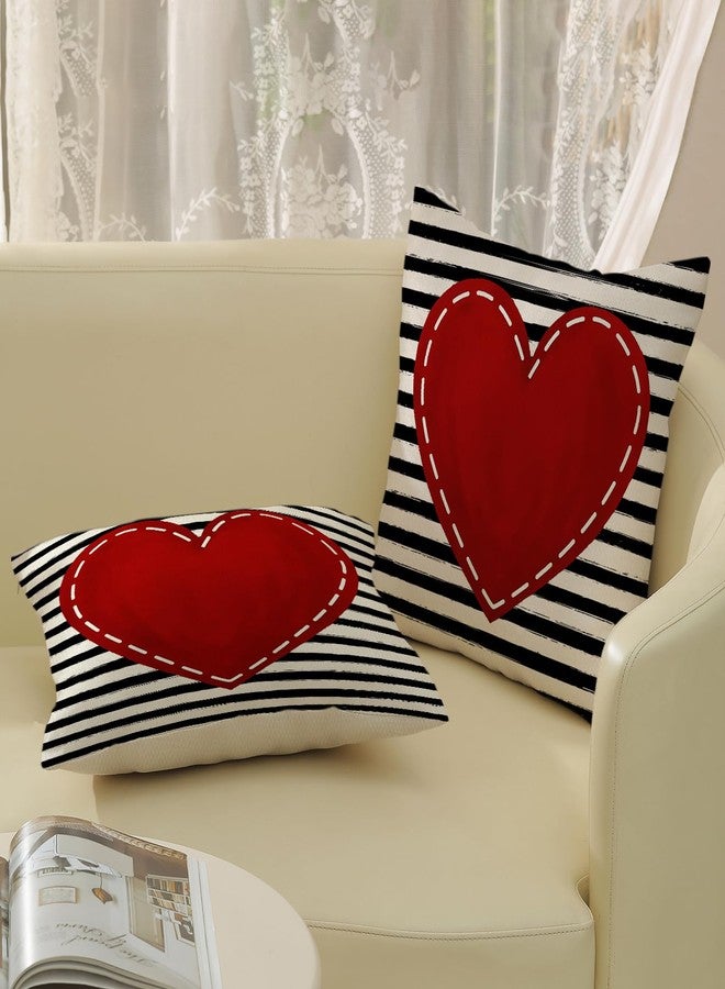 GOLIANDA Valentines Day Pillow Covers 18x18 Inch Set of 2, Valentines Decor Linen Pillowcase Stripes Red Love Heart Valentines Throw Pillows Anniversary Decorative Outdoor Cushion Covers for Sofa Couch - Image 4