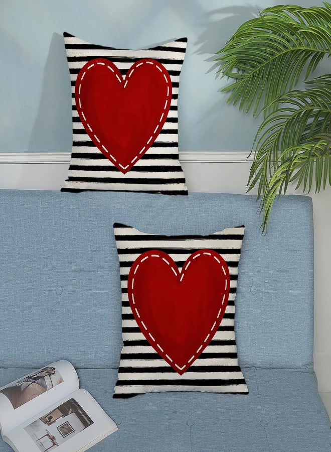 GOLIANDA Valentines Day Pillow Covers 18x18 Inch Set of 2, Valentines Decor Linen Pillowcase Stripes Red Love Heart Valentines Throw Pillows Anniversary Decorative Outdoor Cushion Covers for Sofa Couch - Image 3