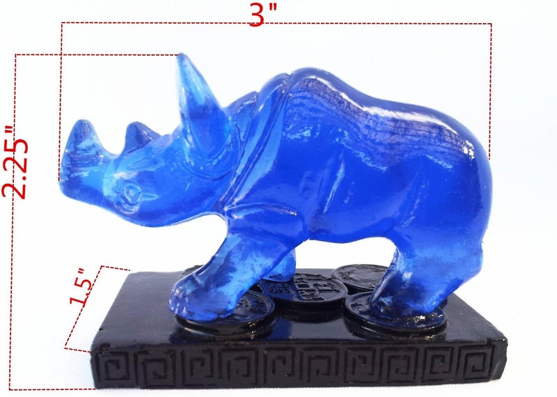 Betterdecor Feng Shui Blue Double Horns Rhinoceros Statue Figurine - Anti Burglary with Gift Bag - Image 3